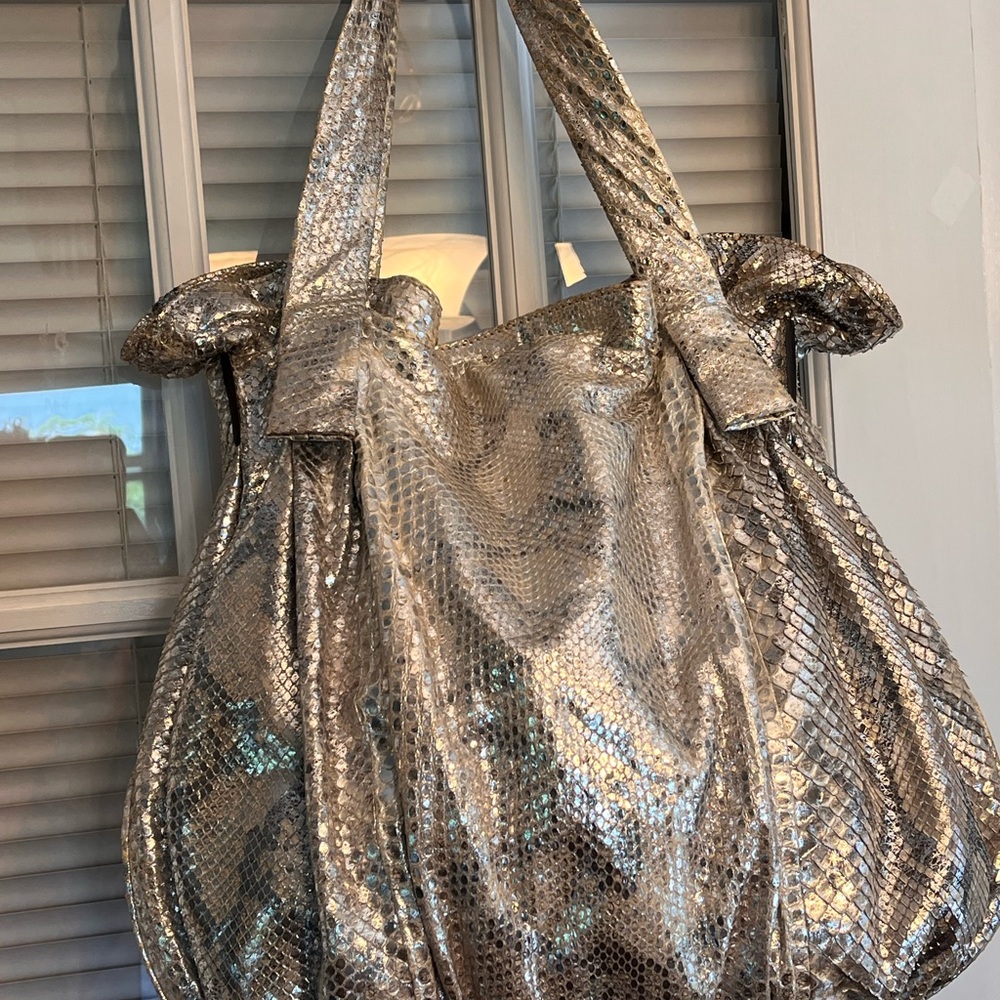 Zagliani Python Silver Extra Large Tote Purse - image 6